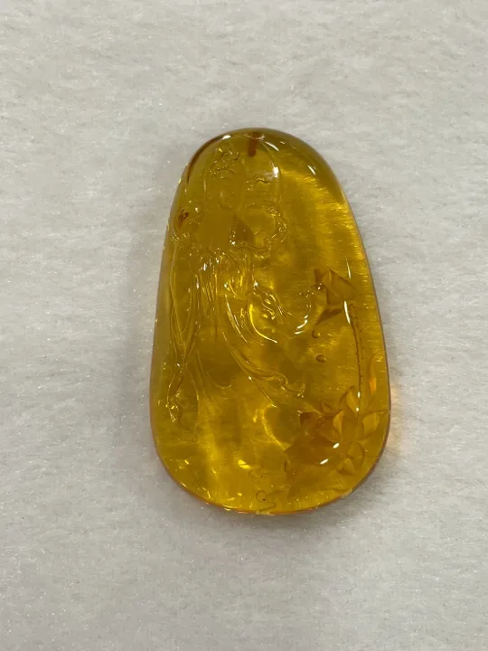 黃色調琥珀・水滴弧面墜子 AMB-P-0-00067