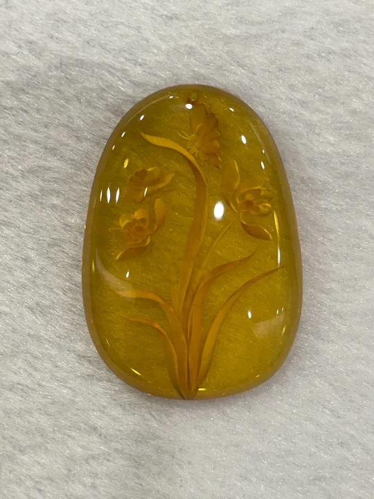 黃色調琥珀・水滴弧面墜子 AMB-P-0-00049