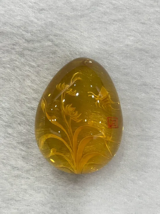 黃色調琥珀・水滴弧面墜子 AMB-P-0-00043
