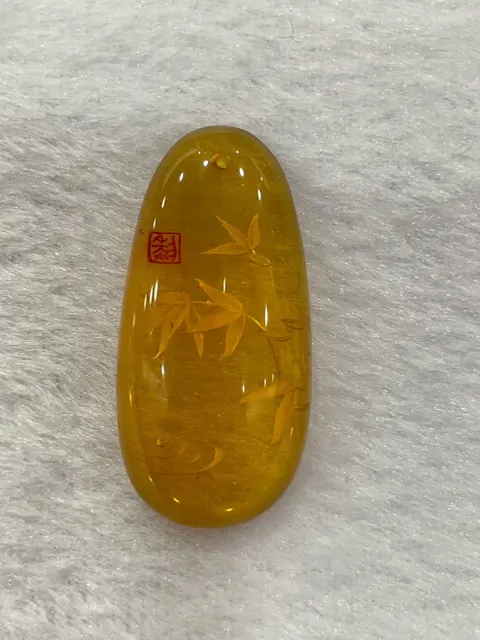 黃色調琥珀・水滴弧面墜子 AMB-P-0-00035