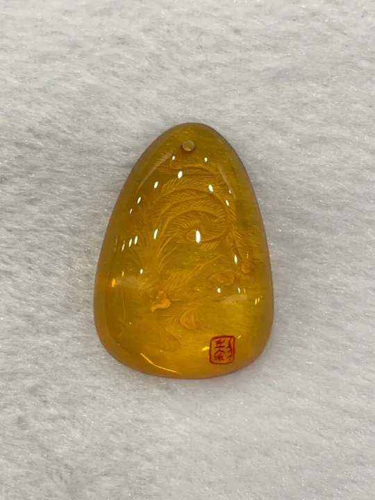 黃色調琥珀・水滴弧面墜子 AMB-P-0-00038