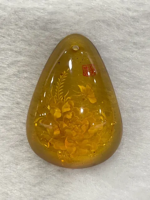 黃色調琥珀・水滴弧面墜子 AMB-P-0-00050