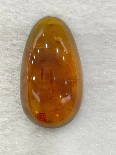棕色調琥珀・水滴弧面墜子 AMB-P-0-00042