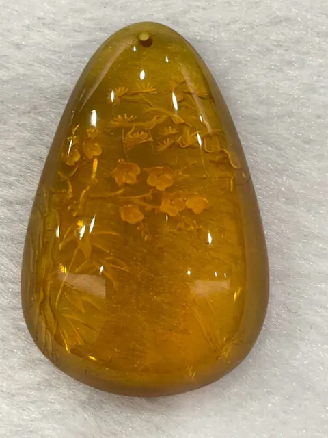 黃棕色調琥珀・水滴弧面墜子 AMB-P-0-00047