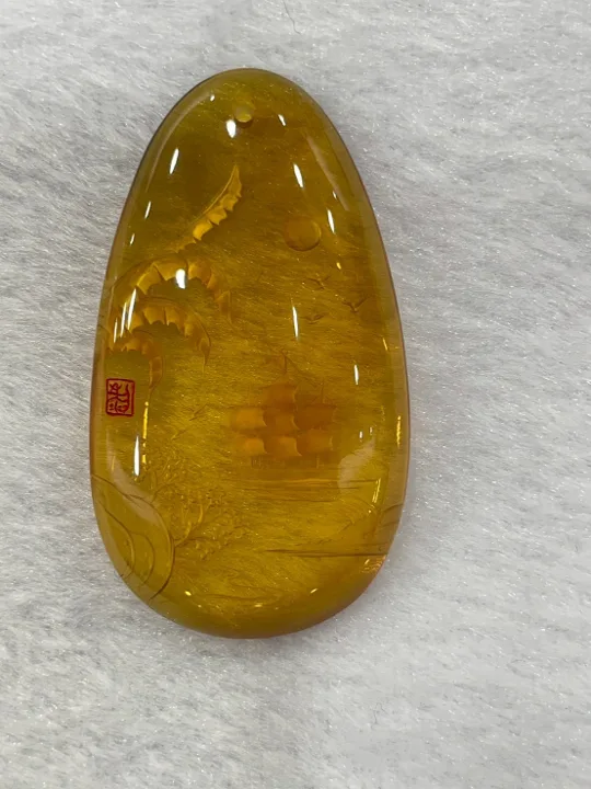 黃色調琥珀・水滴弧面墜子 AMB-P-0-00037
