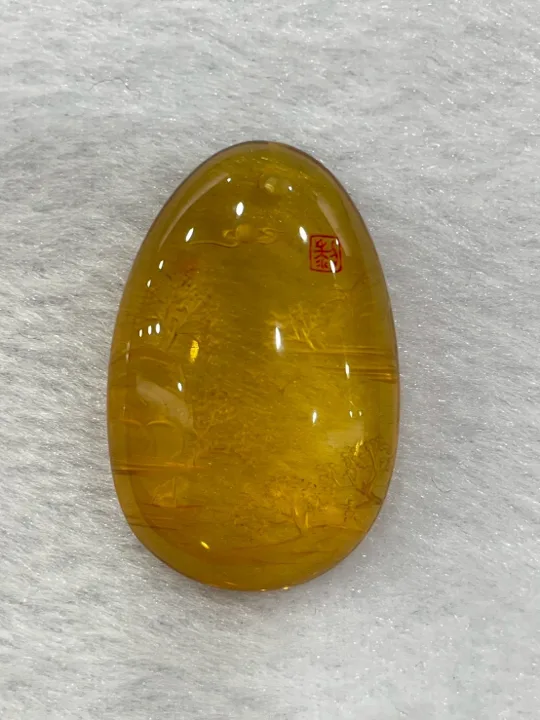 黃色調琥珀・水滴弧面墜子 AMB-P-0-00044