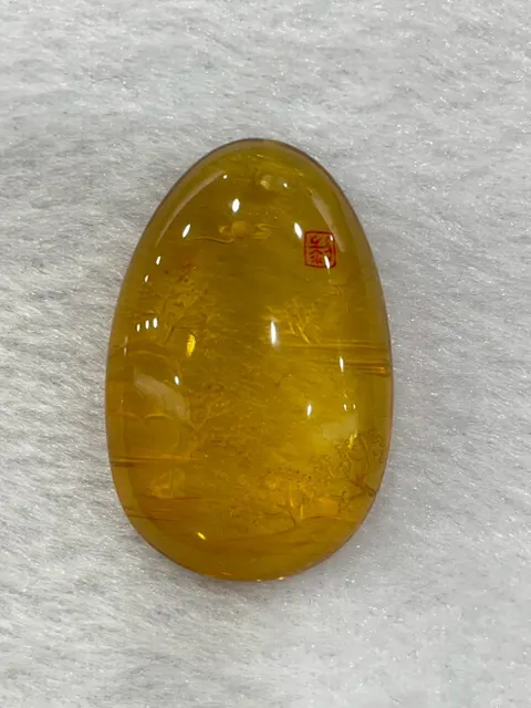 黃色調琥珀・水滴弧面墜子 AMB-P-0-00044
