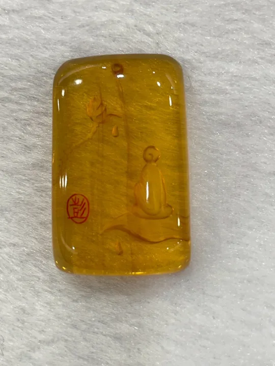 黃色調琥珀・矩形弧面墜子 AMB-P-0-00036