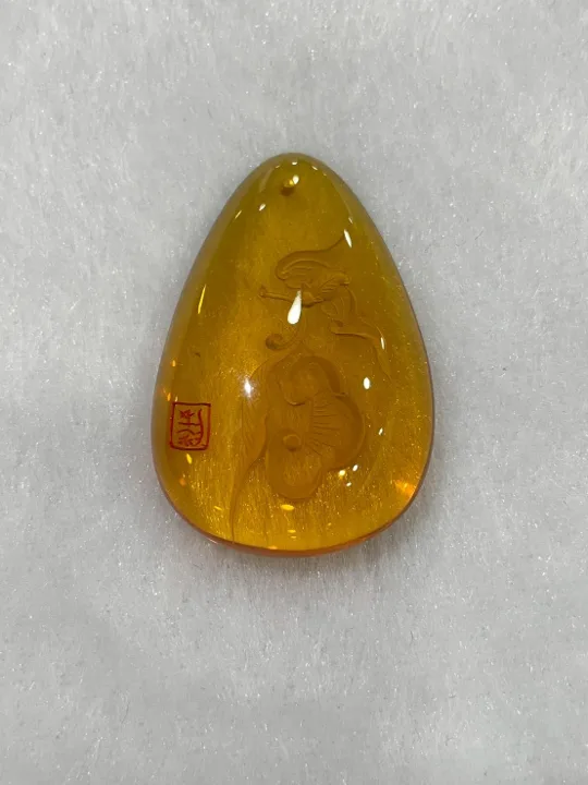 黃色調琥珀・水滴弧面墜子 AMB-P-0-00070
