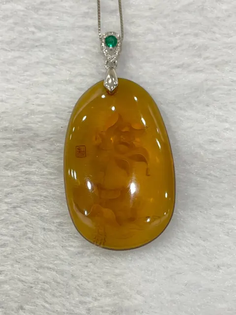 黃棕色調琥珀・琥珀掛墜(含鍊) AMB-N-S-00027