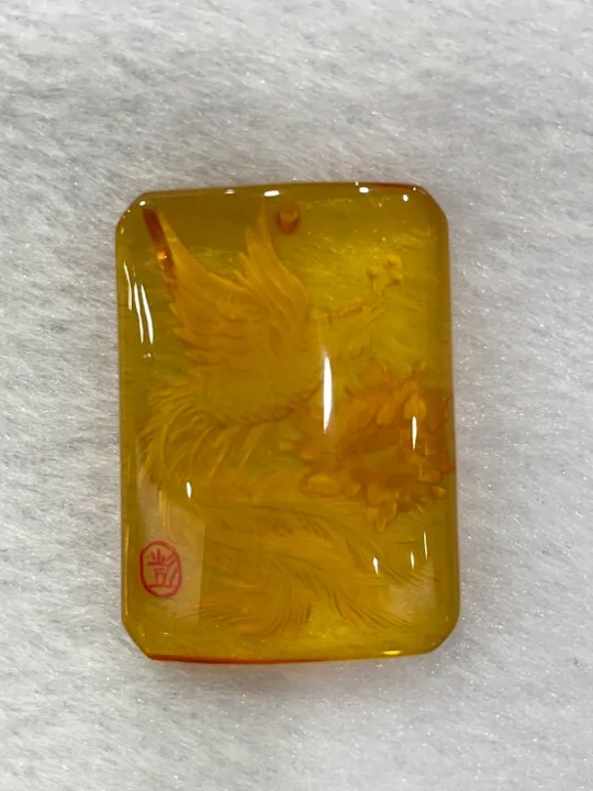 黃色調琥珀・矩形弧面墜子 AMB-P-0-00048