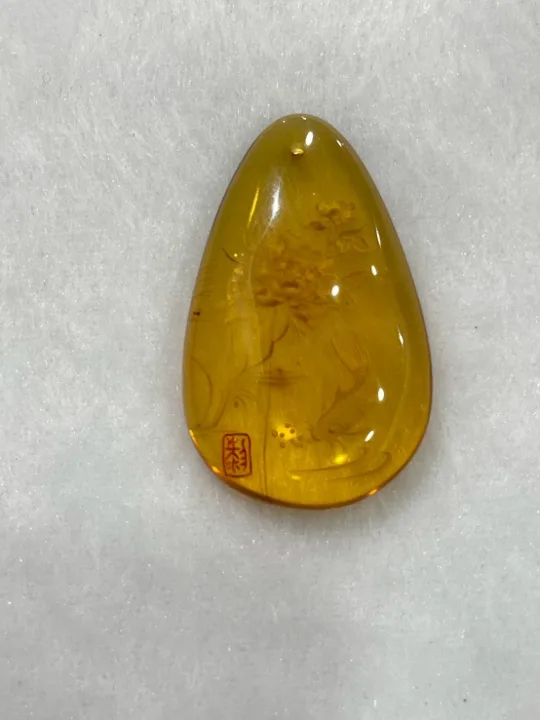 黃色調琥珀・水滴弧面墜子 AMB-P-0-00069