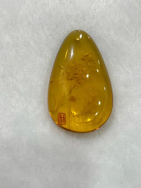 黃色調琥珀・水滴弧面墜子 AMB-P-0-00069