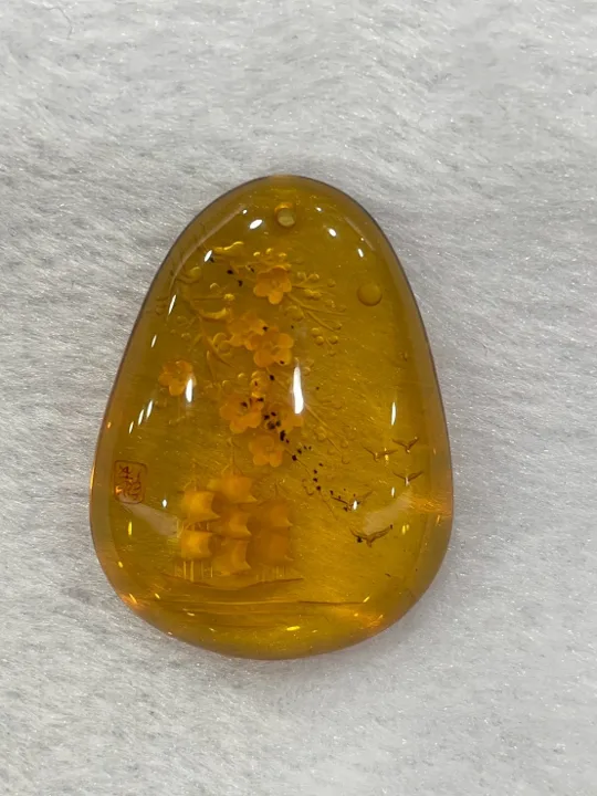 黃色調琥珀・水滴弧面墜子 AMB-P-0-00033