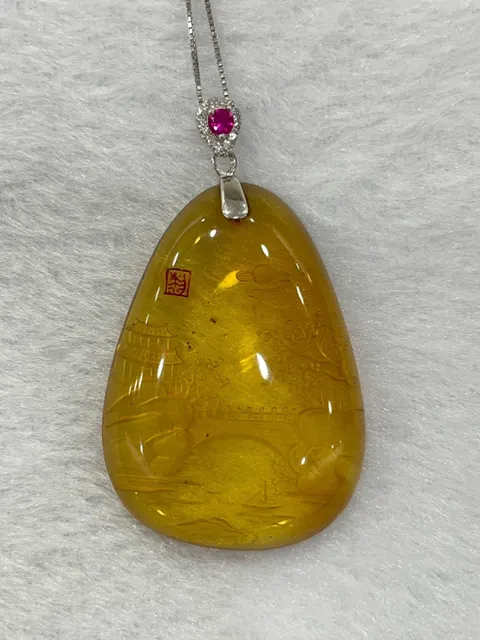 黃色調琥珀・琥珀掛墜(含鍊) AMB-N-S-00023