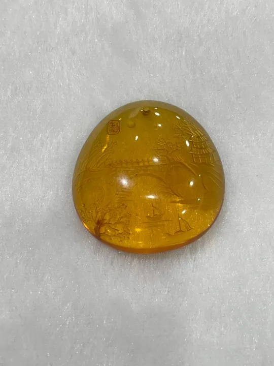 黃色調琥珀・水滴弧面墜子 AMB-P-0-00072
