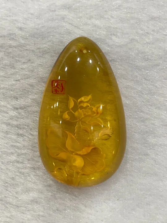 黃色調琥珀・水滴弧面墜子 AMB-P-0-00045