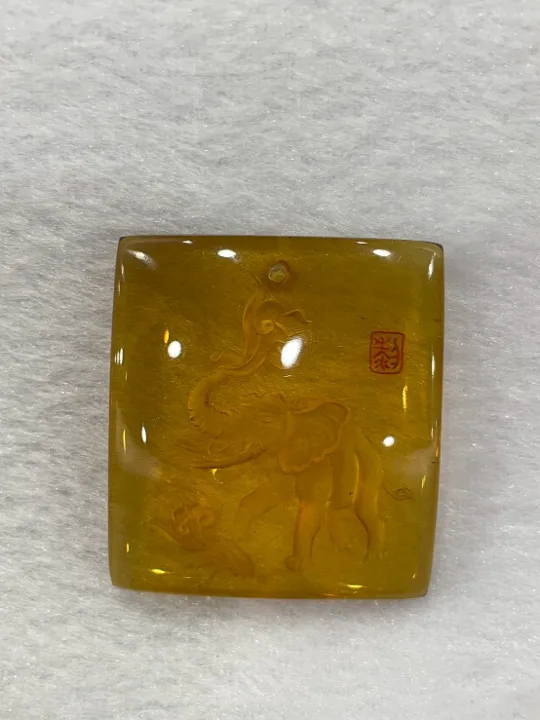 黃色調琥珀・矩形弧面墜子 AMB-P-0-00040