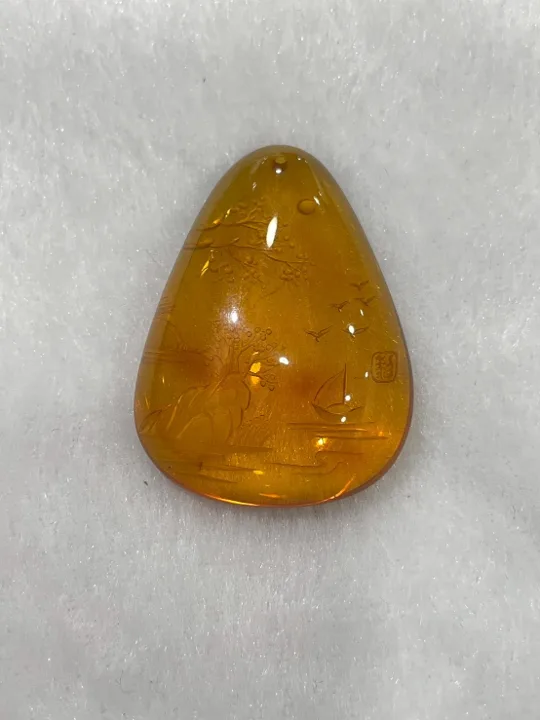 黃色調琥珀・水滴弧面墜子 AMB-P-0-00071