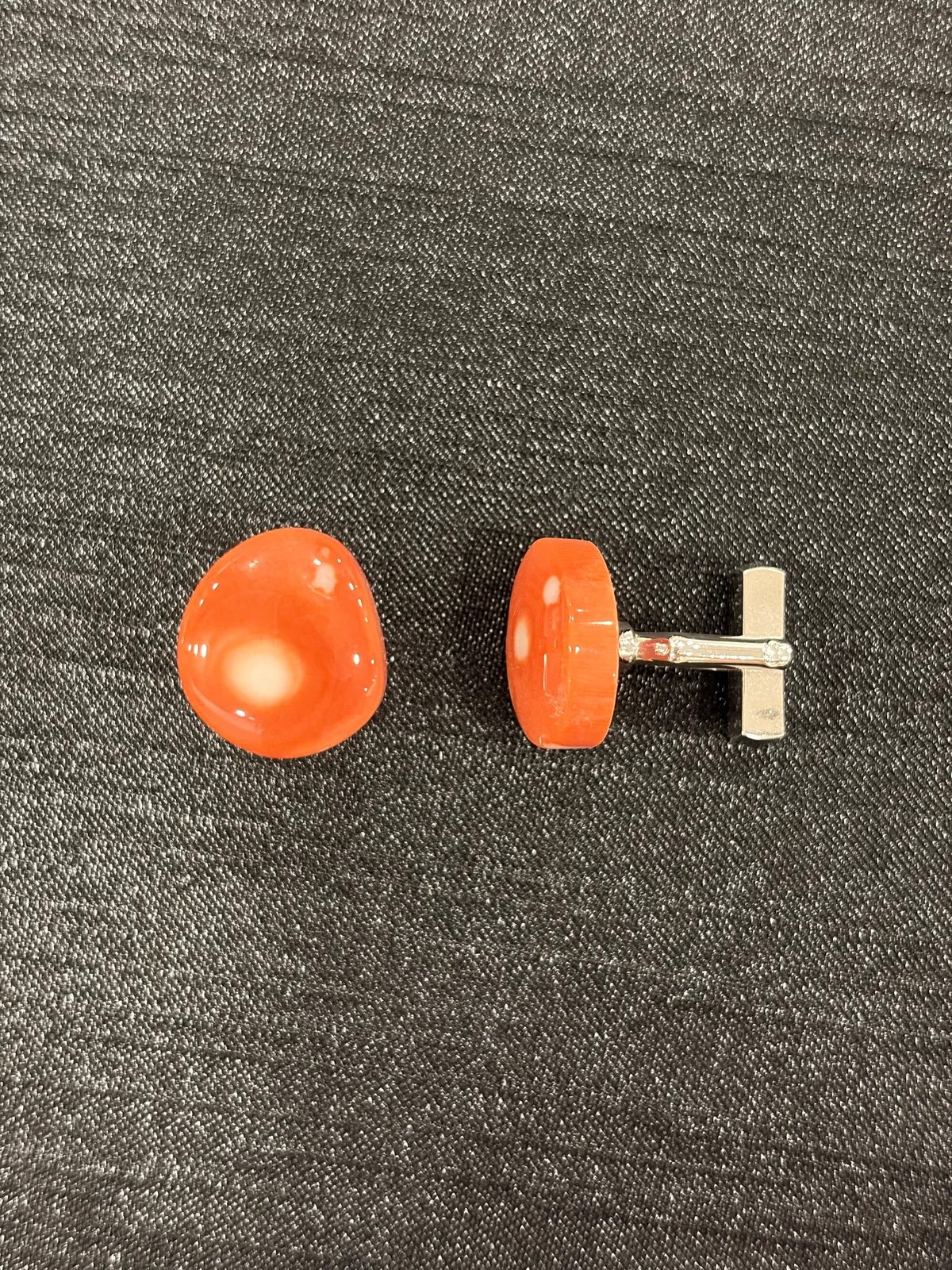 橘紅色珊瑚・袖扣一對 COA-AS-00027
