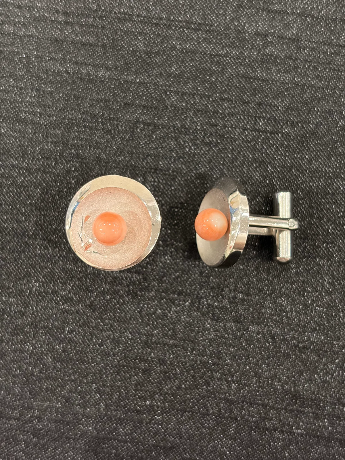 粉紅色珊瑚・袖扣一對 COA-AS-00028