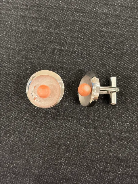 粉紅色珊瑚・袖扣一對 COA-AS-00028
