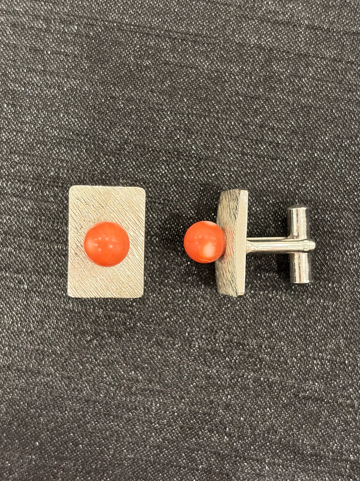 橘紅色珊瑚・袖扣一對 COA-AS-00026