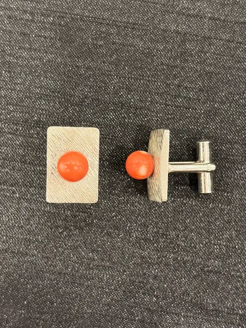 橘紅色珊瑚・袖扣一對 COA-AS-00026