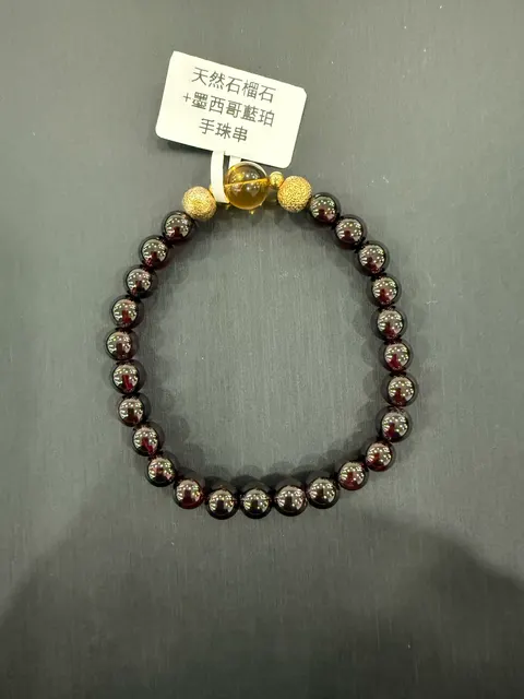 紅+黃色石榴石+琥珀・手串珠 GAR-B-0-00010